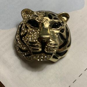 Gold and Black Enamel Tiger Brooch